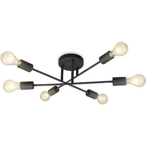 B.K.Licht LED таванна лампа, LED таванна лампа ретро индустриална, E27 черна рустик