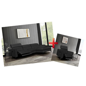 ъглов диван + Фотьойл от естествена кожа »Indiana« USB връзка и функция за електрически релакс, ръчно регулиране на облегалката за глава