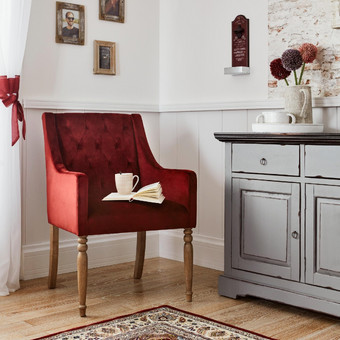 Home affaire стол, фотьойл»Tide«  с красива тапицерия и масивни крака от брезово дърво, Цвят: бордо